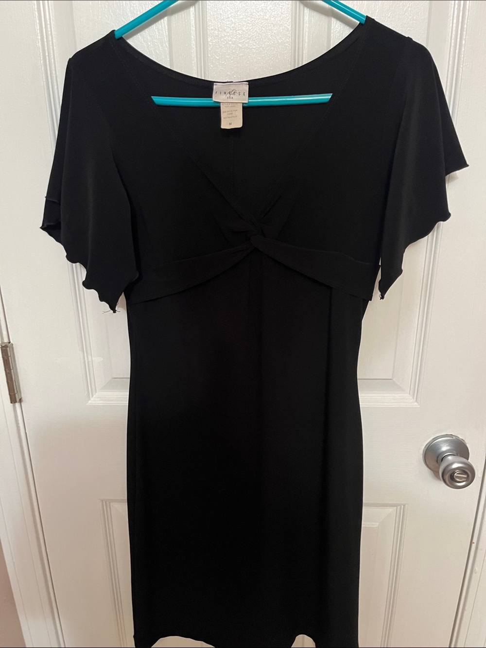 Finesse Black Knot-Front Flutter Sleeve Dress